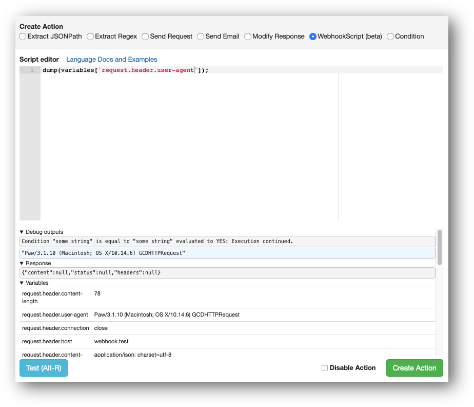 "WebhookScript" Custom Action screenshot
